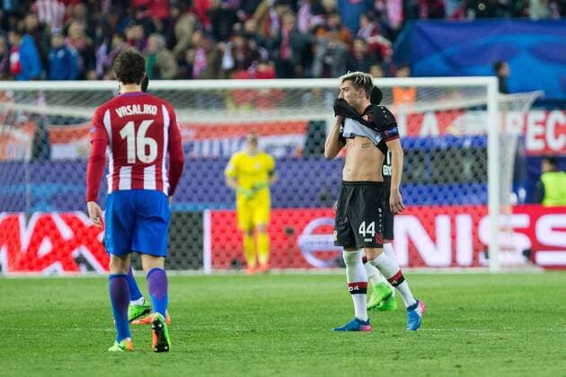 Kevin Kampl of Bayer 04 Leverkusen reacts during the match of Uefa Champions League between Atletico de Madrid and Bayer Leverkusen at Vicente Calderon Stadium in Madrid, Spain. March 15, 2017.  (20170315048)