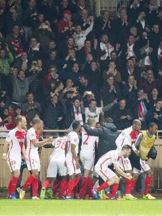 Football - UEFA Champions League - Round of Sixteen: AS Monaco 3 vs. Manchester City 5 Tiemoue? Bakayoko of Monaco celebrates scoring his team s third goal, at the Stade Louis II. COLORSPORT WINSTON BYNORTH 