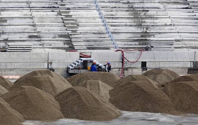 ROSTOV-ON-DON, RUSSIA - MARCH 16, 2017: The construction site of Rostov Arena Stadium, a venue for 2018 FIFA World Cup WM Weltmeisterschaft Fussball matches. Valery Matytsin TASS  TS0447AD