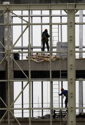 ROSTOV-ON-DON, RUSSIA - MARCH 16, 2017: Workers at the construction site of Rostov Arena stadium, a venue for 2018 FIFA World Cup WM Weltmeisterschaft Fussball matches. Valery Matytsin TASS  TS0447AC