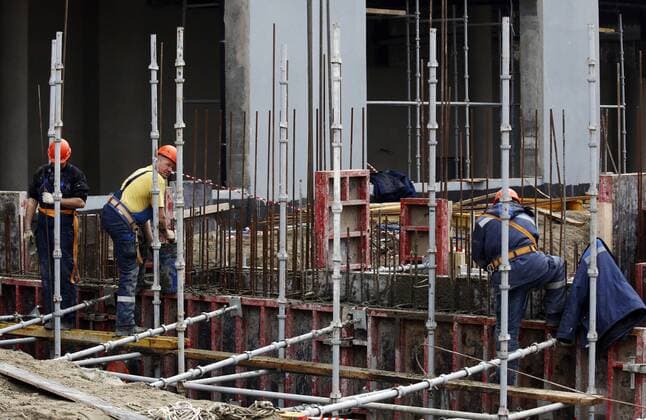 ROSTOV-ON-DON, RUSSIA - MARCH 16, 2017: Workers at the construction site of Rostov Arena stadium, a venue for 2018 FIFA World Cup WM Weltmeisterschaft Fussball matches. Valery Matytsin TASS  TS0447B0
