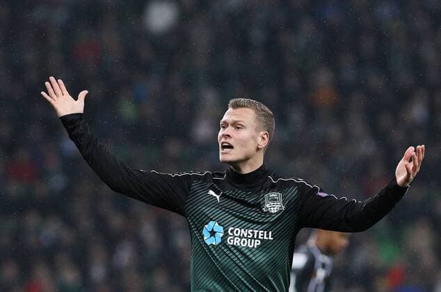 KRASNODAR, RUSSIA - MARCH 16, 2017: FC Krasnodarâ€™s Viktor Claesson reacts during the 2016-17 UEFA Europa League Round of 16 Leg 1 football match against Celta de Vigo at Krasnodar Stadium. Vitaly Timkiv TASS  TS044863
