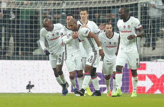 Besiktas Ryan Babel celebrates his goal during a Europa League round of 16 second leg soccer match at Vodafone Arena stadium in Istanbul, Thursday, March 16, 2017.(Tolga Adanali - Depo Photos)  DepoPhotos_15650119