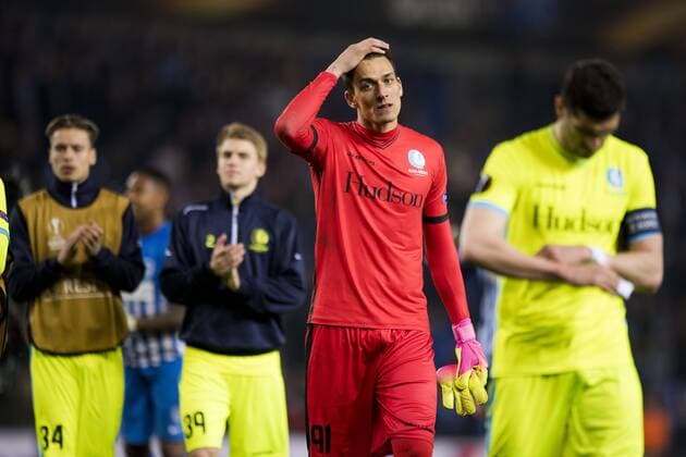 Gent s goalkeeper Lovre Kalinic show defeat after the return game of 1 8 finals of the Europa League competition between Belgian soccer team KRC Genk and Belgian club KAA Gent, Thursday 16 March 2017, in Genk. First leg in Gent ended on a 2-5 result. JASPERxJACOBS  x05065921x