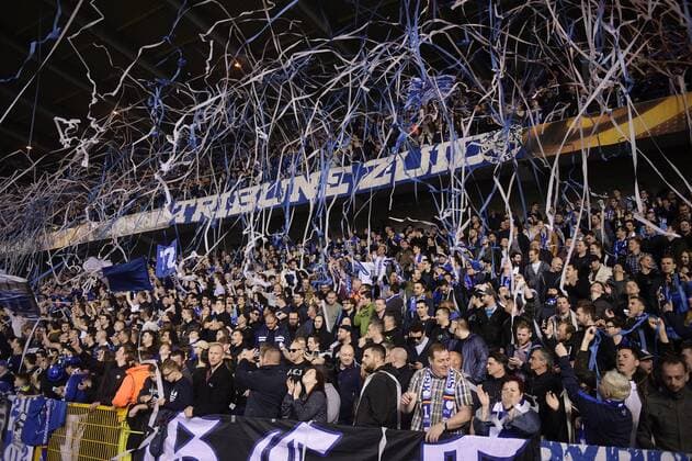 Genk s supporters celebrate after winning the return game of 1 8 finals of the Europa League competition between Belgian soccer team KRC Genk and Belgian club KAA Gent, Thursday 16 March 2017, in Genk. First leg in Gent ended on a 2-5 result. YORICKxJANSENS  x05065930x