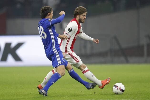 Fußball, EL, Ajax Amsterdam - FC Kopenhagen (L-R) Uros Matic of FC Copenhagen, Lasse Schone of Ajaxduring the UEFA Europa League round of 32 match between Ajax Amsterdam and FC Copenhagen at the Amsterdam Arena on March 16, 2017 in Amsterdam, The Netherlands Ajax v FC Kopenhagen UEFA Europa League 2016 2017 xVIxxIVx 7353612