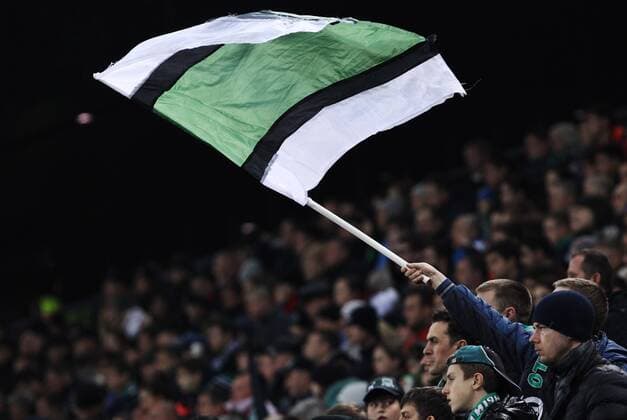 KRASNODAR, RUSSIA - MARCH 16, 2017: FC Krasnodarâ€™s fans cheer during the 2016-17 UEFA Europa League Round of 16 Leg 2 football match between FC Krasnodar and Celta de Vigo at Krasnodar Stadium. Celta de Vigo won the game 2-0. Vitaly Timkiv TASS  TS04488E
