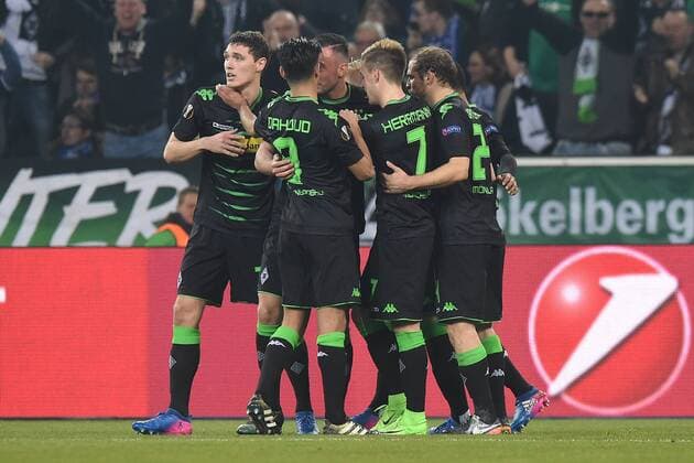 Fußball Europa League Achtelfinale Borussia Mönchengladbach - FC Schalke 04 am 16.03.2017 im Borussia-Park in Mönchengladbach Torjubel zum 1:0 durch Andreas Christensen ( Mönchengladbach ) xRx