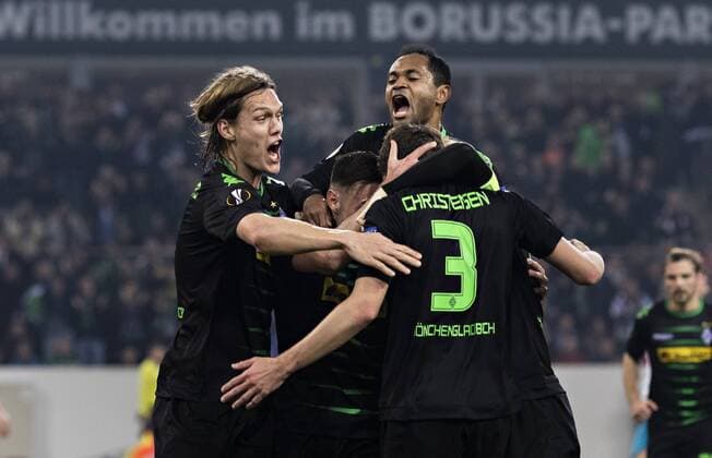 Mönchengladbach, 16.03.2017 Torjubel: Jannik Vestergaard (BMG), Josip Drmic (BMG), Andreas Christensen (BMG), Raffael (BMG) Borussia Mönchengladbach - FC Schalke 04
