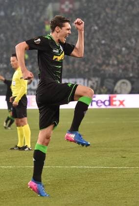 16.03.2017, Fussball, UEFA Europa League, Saison 2016 2017, Achtelfinale, Borussia Moenchengladbach - FC Schalke 04, Andreas CHRISTENSEN (Borussia Moenchengladbach) jubelt