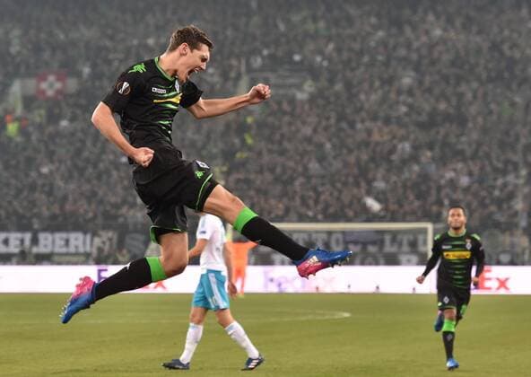 16.03.2017, Fussball, UEFA Europa League, Saison 2016 2017, Achtelfinale, Borussia Moenchengladbach - FC Schalke 04, Andreas CHRISTENSEN (Borussia Moenchengladbach) jubelt