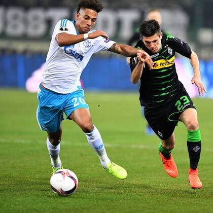 Fussball,UEFA Europa League 2016 2017, Achtelfinale, Borussia Mönchengladbach - FC Schalke 04 ,Stadion im Borussia Park Borussia Mönchengladbach 16.03.2017, Stadion im Borussia Park, Mönchengladbach, Thilo Kehrer,S04, Jonas Hofmann , Borussia Mönchengladbach,