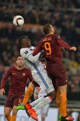 Edin Dzeko Roma, Mouctar Diakhaby Lyonnais. Football, Roma 16-03-2017 Europa League 2016 2017 Round of 16 AS Rom - Olympique Lyon AntoxBaldassarre