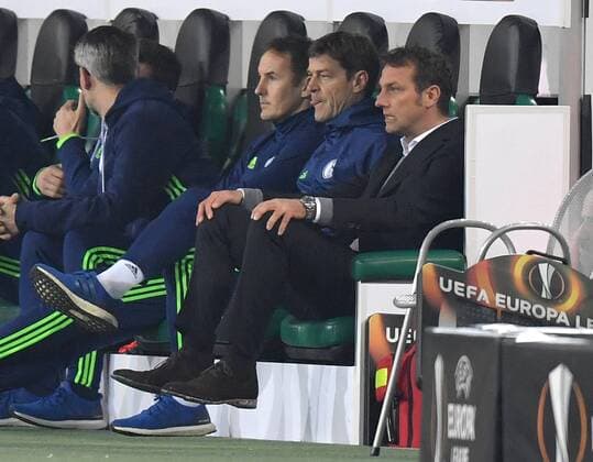 16.03.2017, Fussball, UEFA Europa League, Saison 2016 2017, Achtelfinale, Borussia Moenchengladbach - FC Schalke 04, von vorne, Trainer Markus Weinzierl (FC Schalke 04), Co Trainer Wolfgang Beller (FC Schalke 04), Co Trainer Tobias Zellner (FC Schalke 04)