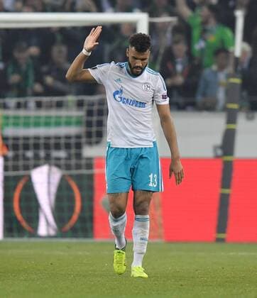 16.03.2017, Fussball, UEFA Europa League, Saison 2016 2017, Achtelfinale, Borussia Moenchengladbach - FC Schalke 04, Eric Maxim Choupo Moting, Eric Maxim Choupo-Moting (FC Schalke 04) nach dem Tor zum 2:0
