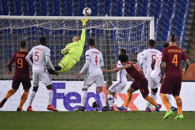 Anthony Lopes Saves on Mohamed Salah Football, Roma 16-03-2017 Europa League 2016 2017 Round of 16 AS Rom - Olympique Lyon AndreaxStaccioli