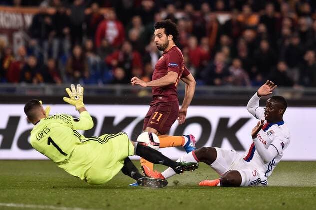 Anthony Lopes of Olympique Lyonnais saves on Mohamed Salah of AS Roma during the UEFA Europa League match between Roma and Olympique Lyonnais at Stadio Olimpico, Rome, Italy on 16 March 2017. Copyright: xGiuseppexMaffiax 14640012