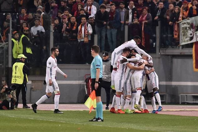 Mouctar Diakhaby of Olympique Lyonnais celebrates scoring first goal during the UEFA Europa League match between Roma and Olympique Lyonnais at Stadio Olimpico, Rome, Italy on 16 March 2017. Copyright: xGiuseppexMaffiax 14640017