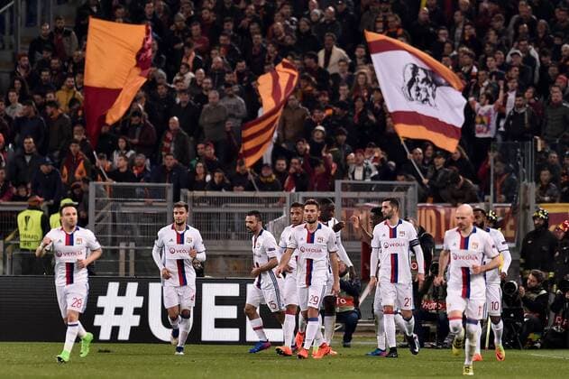 Mouctar Diakhaby of Olympique Lyonnais celebrates scoring first goal during the UEFA Europa League match between Roma and Olympique Lyonnais at Stadio Olimpico, Rome, Italy on 16 March 2017. Copyright: xGiuseppexMaffiax 14640019