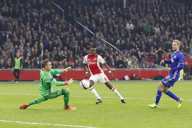 (L-R) goalkeeper Robin Olsen of FC Copenhagen, Bertrand Traore of Ajax, Nicolai Boilesen of FC Copenhagenduring the UEFA Europa League round of 32 match between Ajax Amsterdam and FC Copenhagen at the Amsterdam Arena on March 16, 2017 in Amsterdam, The Netherlands Ajax v FC Kopenhagen UEFA Europa League 2016 2017 xVIxxIVx 7354349