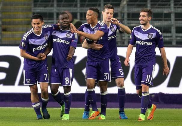 Anderlecht s Frank Acheampong celebrates after scoring during a return 1 8 final game of the Europa League competition between Belgian soccer team RSC Anderlecht and Cyprus team Apoel Nicosie in Anderlecht, Thursday 16 March 2017. First leg in Nicosie ended on a 0-1 result. VIRGINIExLEFOUR  x05066023x