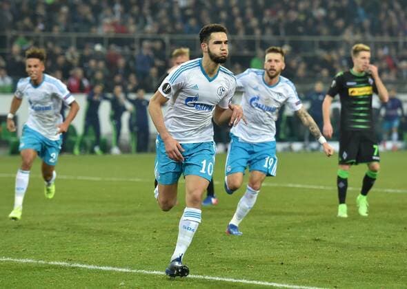 16.03.2017, Fussball, UEFA Europa League, Saison 2016 2017, Achtelfinale, Borussia Moenchengladbach - FC Schalke 04, Nabil BENTALEB (FC Schalke 04) jubelt