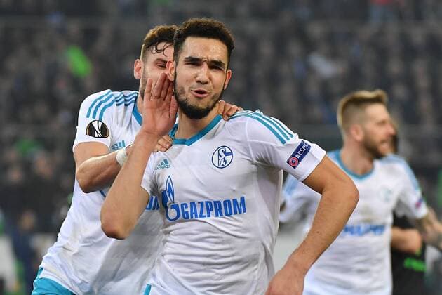 Bilder des Tages - SPORT GER, Borussia Mönchengladbach (GER) vs. FC Schalke 04 (GER) 16.03.2017, Borussia Park , Moenchengladbach , Europa Leaque, Achtelfinale, Rueckspiel GER, Borussia Mönchengladbach (GER) vs. FC Schalke 04 (GER) im Bild: Torjubel Jubel Jubellauf, Nabil Bentaleb (FC Schalke 04 10), 11 Meter Tor zum 2:2 mit ihm freut sich Thilo Kehrer (FC Schalke 20), Foto © nordphoto Meuter nordphotox xMeuter