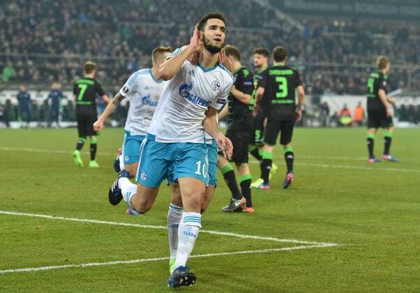 16.03.2017, Fussball, UEFA Europa League, Saison 2016 2017, Achtelfinale, Borussia Moenchengladbach - FC Schalke 04, Nabil BENTALEB (FC Schalke 04) jubelt