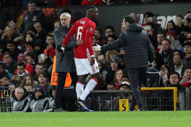 Football - 2016 2017 Europa Cup - Round 16, 2nd leg - Manchester United ManU vs FC Rostov Jose Mourinho manager of Manchester United watches as Paul Pogba of Manchester United goes off injured during the match at Old Trafford. 