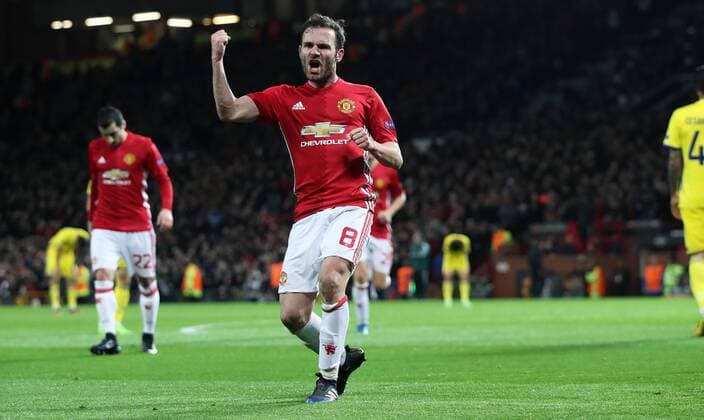 Football - 2016 2017 Europa Cup - Round 16, 2nd leg - Manchester United ManU vs FC Rostov Juan Mata of Manchester United celebrates scoring during the match at Old Trafford. 