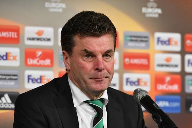 GER, Borussia Mönchengladbach (GER) vs. FC Schalke 04 (GER) 16.03.2017, Borussia Park , Moenchengladbach , Europa Leaque, Achtelfinale, Rueckspiel GER, Borussia Mönchengladbach (GER) vs. FC Schalke 04 (GER) im Bild: Pressekonferenz (PK) nach dem Spiel, Dieter Hecking (Trainer Borussia Moenchengladbach), Gestik, Mimik, Querformat, Foto © nordphoto Meuter nordphotox xMeuter