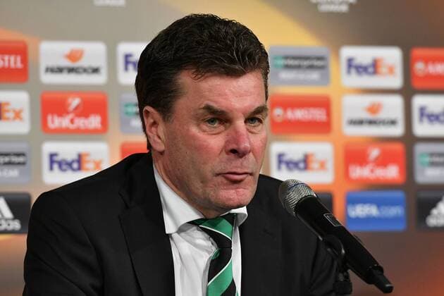 GER, Borussia Mönchengladbach (GER) vs. FC Schalke 04 (GER) 16.03.2017, Borussia Park , Moenchengladbach , Europa Leaque, Achtelfinale, Rueckspiel GER, Borussia Mönchengladbach (GER) vs. FC Schalke 04 (GER) im Bild: Pressekonferenz (PK) nach dem Spiel, Dieter Hecking (Trainer Borussia Moenchengladbach), Gestik, Mimik, Querformat, Foto © nordphoto Meuter nordphotox xMeuter