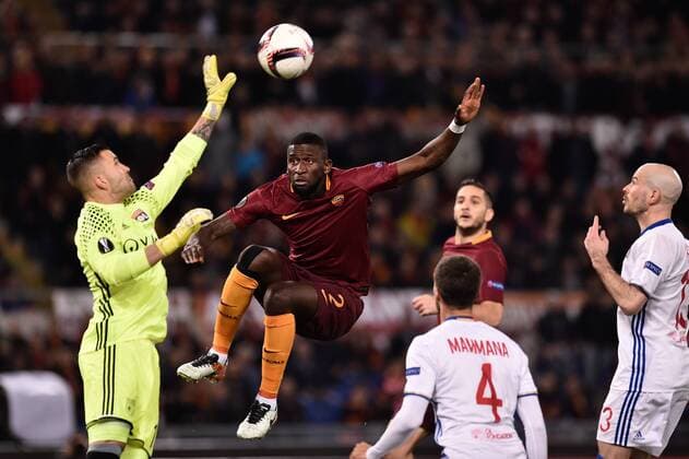March 16, 2017 - Rome, Italy - Anthony Lopes of Olympique Lyonnais saves on Antonio Rudiger of AS Roma during the UEFA Europa League match between Roma and Olympique Lyonnais at Stadio Olimpico, Rome, Italy on 16 March 2017 Roma v Olympique Lyonnais UEFA Europa League  - ZUMAn230 20170316_zaa_n230_148 Copyright: xGiuseppexMaffiax