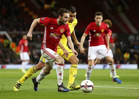 Juan Mata of Manchester United ManU during the UEFA Europa League Round of 16 2nd leg match at Old Trafford Stadium, Manchester. Picture date: March 16th, 2017. Pic credit should read: Matt McNulty Sportimage EDITORIAL USE ONLY. No use with unauthorised audio, video, data, fixture lists, club league logos or live services. Online in-match use limited to 120 images, no video emulation. No use in betting, games or single club league player publications.
