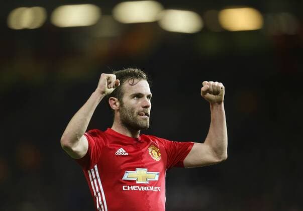 Juan Mata of Manchester United ManU celebrates after scoring his sides second goal during the UEFA Europa League Round of 16 2nd leg match at Old Trafford Stadium, Manchester. Picture date: March 16th, 2017. Pic credit should read: Matt McNulty Sportimage EDITORIAL USE ONLY. No use with unauthorised audio, video, data, fixture lists, club league logos or live services. Online in-match use limited to 120 images, no video emulation. No use in betting, games or single club league player publications.