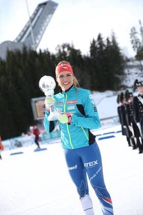 BIATHLON - IBU WC Final Oslo OSLO,NORWAY,17.MAR.17 - BIATHLON - IBU World Cup Final, award ceremony for the Sprint World Cup, ladies. Image shows Gabriela Koukalova (CZE). keywords: crystal globe. GEPAxpictures xPhilippxBrem