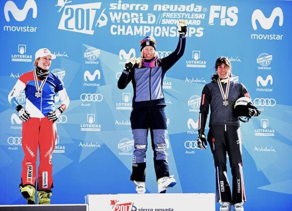 (From left) Swiss skier Fanny Smith, silver; Swedish Sandra Naeslund, gold; and French Ophelie David, bronze, celebrate after the Women s Ski Cross final as part of Sierra Nevada 2017 FIS Snowboard and Freestyle Ski World Championship WM Weltmeisterschaft in Granada, southern Spain, 18 March 2017. Sierra Nevada 2017 FIS Snowboard and Freestyle Ski World Championship !ACHTUNG: NUR REDAKTIONELLE NUTZUNG!  Copyright: xMIGUELxANGELxMOLINAx 20170318-636254531464850800