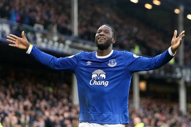 March 18th 2017, Liverpool, England; EPL Premier League football, Everton versus Hull City; Romelu Lukaku of Everton celebrates his second goal of the match which made the score 4-0 after 4 minutes of extra time xDavidxBlunsdenx  ActionPlus11858038