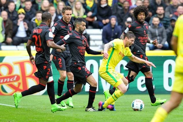 24 Mounir OBBADI (nice) - 09 EMILIANO SALA (nan) - 02 ARNAUD SOUQUET (nice) - 31 DANTE (nice) FOOTBALL : Nantes vs Nice - Ligue 1 - 18 03 2017 FEP Panoramic 