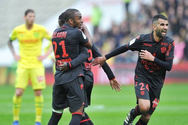 24 Mounir OBBADI (nice) - 21 Ricardo PEREIRA (nice) - JOIE FOOTBALL : Nantes vs Nice - Ligue 1 - 18 03 2017 FEP Panoramic 