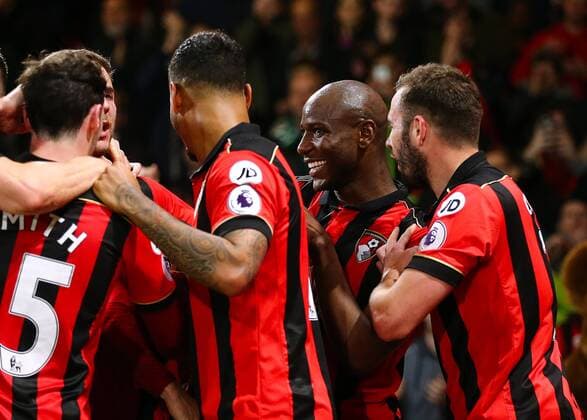 March 18th 2017, The Vitality Stadium, Bournemouth, Dorset, England; EPL Premier League football, AFC Bournemouth versus Swansea City; Benik Afobe of Bournemouth celebrates his 72nd minute goal with Adam Smith, Steve Cook and Joshua King, 2-0 Bournemouth xMarkxKertonx  ActionPlus11858195