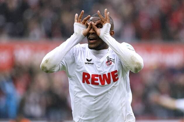 MODESTE Anthony Team 1.FC Kolen jubelt nach seinem Tor zum 3 : 0 Fussball Bundesliga DFL Saison 2016 2017 Spiel 1.FC Koeln-Hertha BSC Berlin 4 : 2 am 18.03. 2017 in Köln 