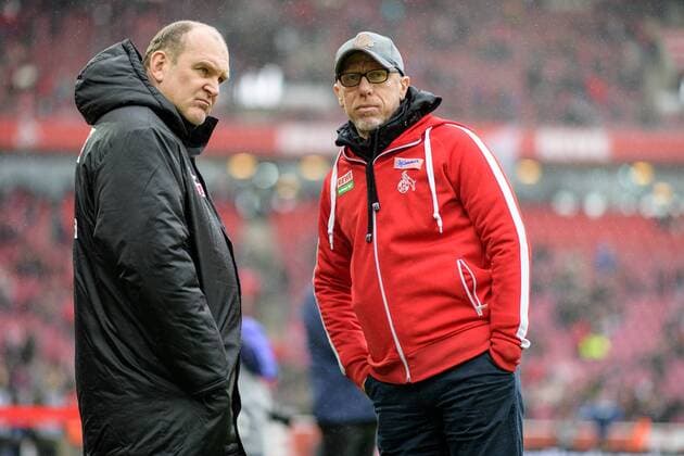 Trainer Peter Stoeger (1. FC Koeln) und Sportlicher Leiter, Manager Joerg Schmadtke (1. FC Koeln) beim Bundesligaspiel zwischen dem 1. FC Koeln und Hertha BSC am 18.03.2017 Eibner Koeln Copyright: xSchuelerx xEibnerx-xPressefotox EP_JSE