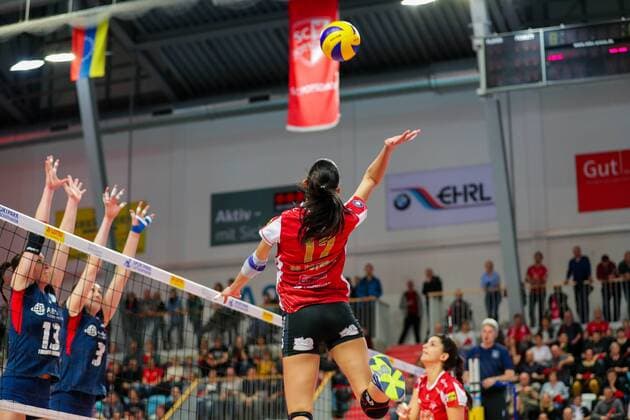 1. Bundesliga Volleyball Frauen Playoffs, 18.03.2017, Roslandy Acosta, SC Potsdam, Block, Bednarova Karolina, McCage Mallory Grace Potsdam Copyright: xKleindlx Eibner-Pressefotox EP_jkl