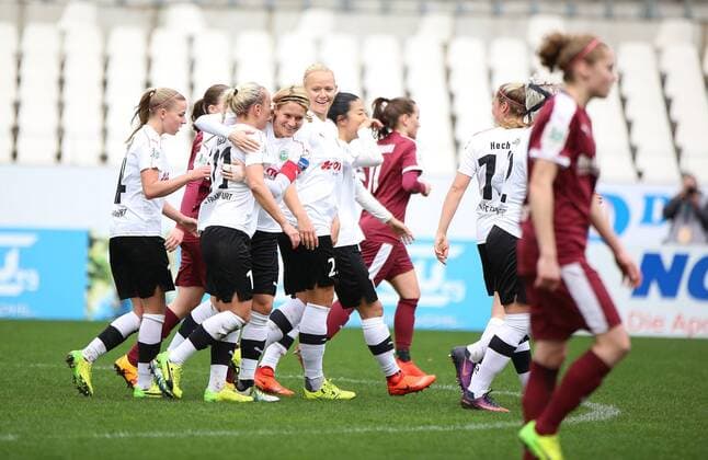 19.03.2017 xcex Deutschland, Essen, Frankfurt, Fussball, Frauenfussball Allianz Frauen-Bundesliga Saison 2016 2017 Torjubel FFC Frankfurt, Jubel, Freude, Emotionen