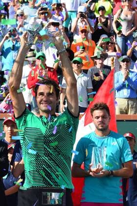 Roger Federer (Sui) and Stan Wawrinka TENNIS : BNP PARIBAS OPEN INDIAN WELLS 2017 antoinecouvercelle panoramic 