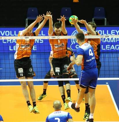 GER, CEV Champions League, BR VOLLEYS vs. Istanbul BBSK 21.03.2017, Max Schmeling Halle, Berlin, GER, CEV Champions League, BR VOLLEYS vs. Istanbul BBSK, im Bild Wouter ter Maat (BR Volleys 16), Aleksander Okolic (BR Volleys 1), Robert Kromm (BR Volleys 3), Antonin Rouzier (Istanbul BBSK 4) nordphotox xEngler