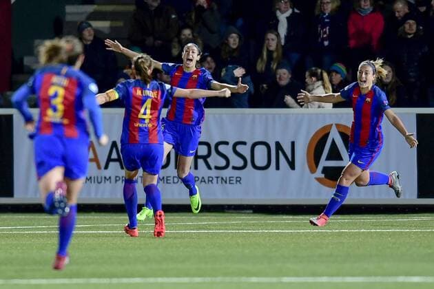 Fußball, Damen, CL, FC Rosengard - FC Barcelona 170322 Barcelonas Leila Ouahabi jublar efter 0-1 under fotbollsmatchen i Champions League mellan Rosengard och Barcelona den 22 mars 2017 i Malmö.  Copyright: PETTERxARVIDSON BB170322PA036