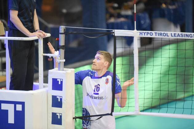 VOLLEYBALL - VBL, Herrsching vs Rhein-Main INNSBRUCK,AUSTRIA,22.MAR.17 - VOLLEYBALL - VBL, Deutsche Volleyball Bundesliga, play off quarterfinal, TSV Herrsching vs United Volleys Rhein-Main. Image shows Christian Duennes (Rhein-Main). GEPAxpictures xAmirxBeganovic