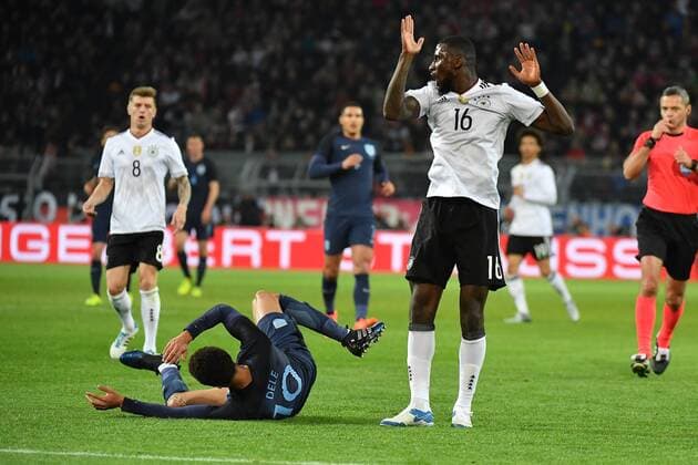 GER, FSP, Deutschland (GER) vs England (ENG) 22.03.2017, Signal-Iduna-Park , Dortmund , GER, FSP, Deutschland (GER) vs England (ENG) im Bild picture shows: Antonio Rüdiger (Deutschland GER 16),, reklamiert dass er Dele Alli (England ENG 10), nicht gefoult hat Querformat, Foto © nordphoto Meuter nordphotox xMeuter